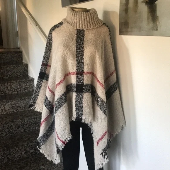 HAYLEY' PLAID TURTLENECK CAPE SWEATER - Picture 6 of 6